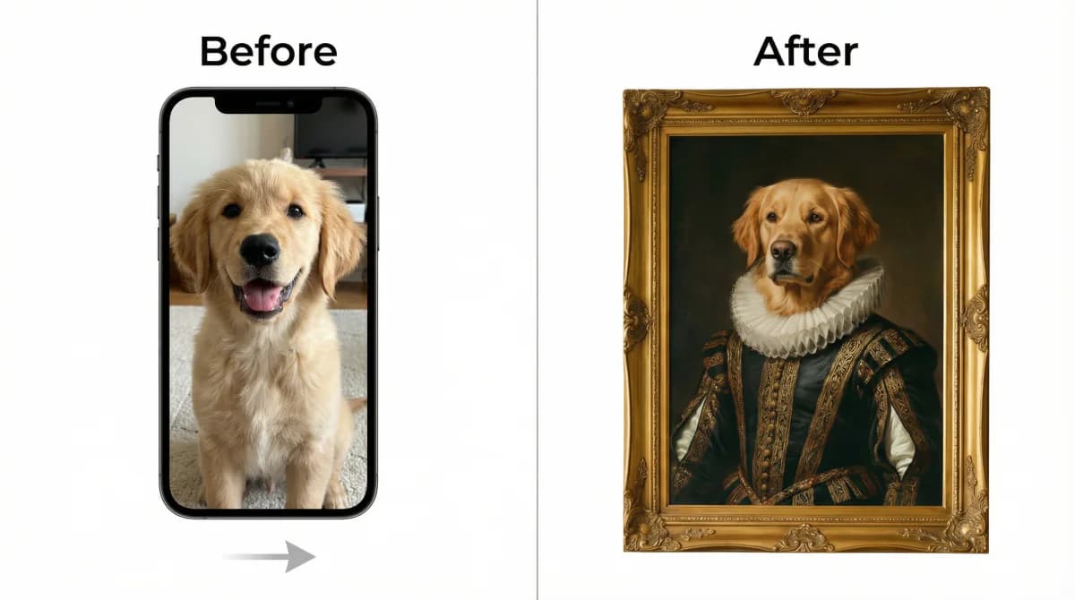 ペットの写真がAIアートに変わるビフォーアフター